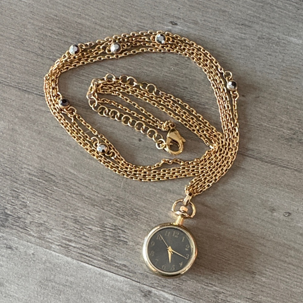 Gold tone Chain Necklace with Watch Pendant preloved